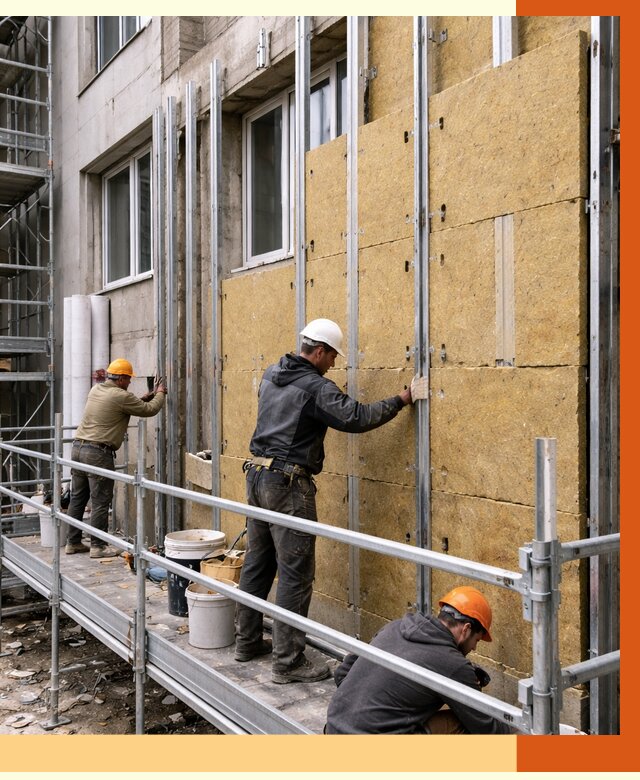 Утепление вентилируемого фасада в Великих Луке от 5789 руб/м2 — монтаж и утепление вентфасад | ТепломастерВкл